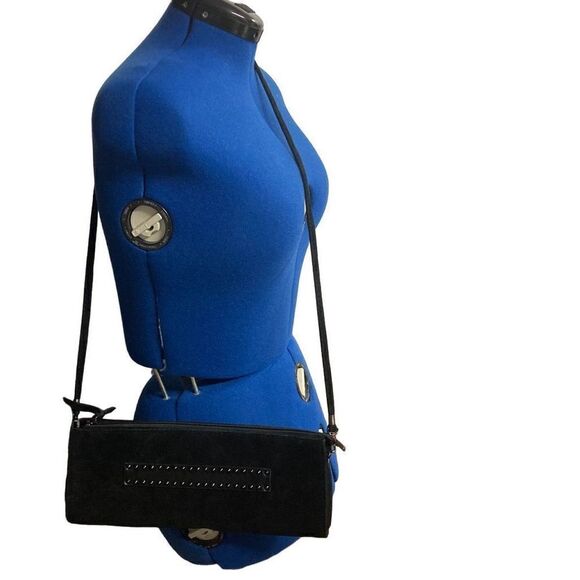 J. RENEE’ Women’s Studded Crossbody Black Suede 4.75X13 - Picture 1 of 10